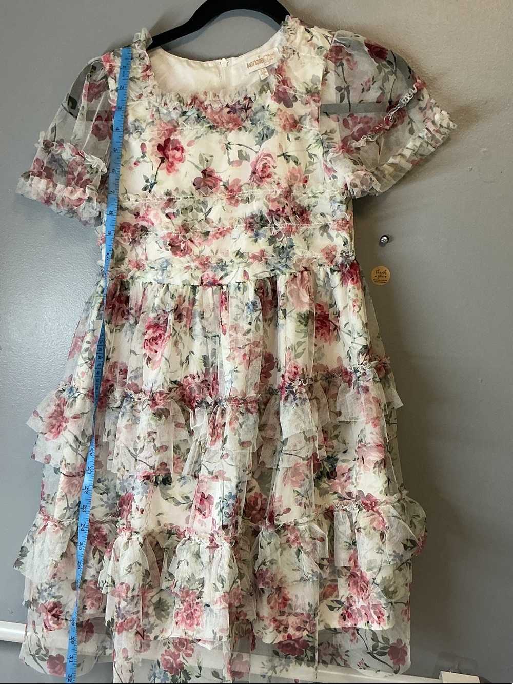 Kensie Girl Floral Tiered Ruffle Dress - Pink & Cream size girl 12